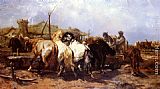 Watering Paintings - The Watering Place by Adolf Schreyer